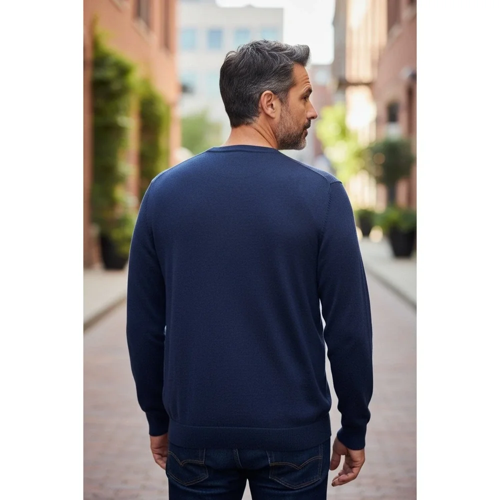 Club Room‎ Mens V Neck Sweater Wool Acrylic Blend Navy Blue Size XL